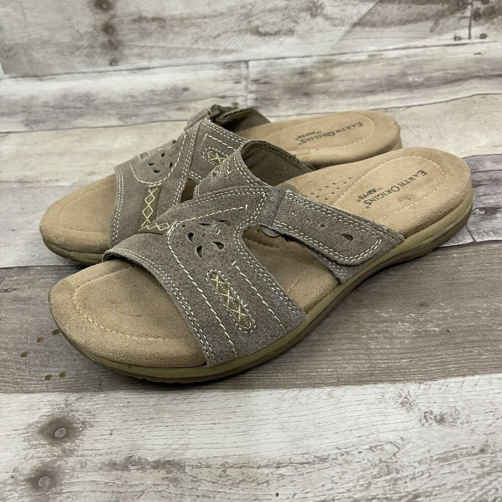 Earth Origins Women's Suede Leather Comfort Slide Sandals Size 9M Sedona Brown